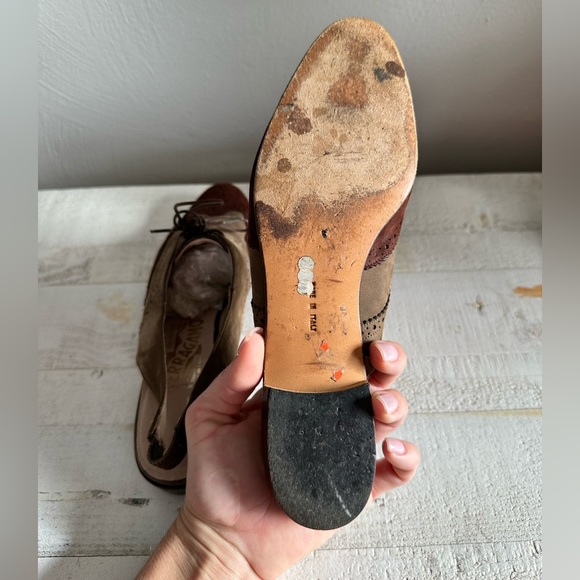 Salvatore Ferragamo Two Tone Wing Tip Vintage Suede Slingbacks sz: 8 - Picture 8 of 10